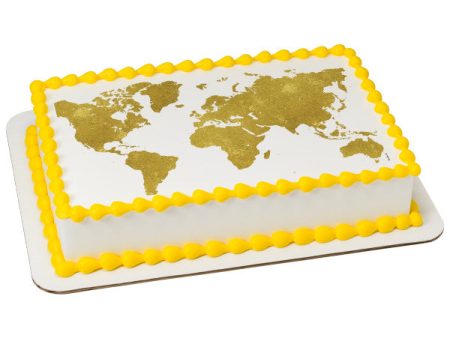 Gold World Map Edible Cake Topper Image For Sale