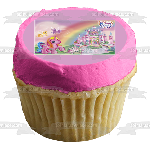 My Little Pony Pony s Flying Castle and a Rainbow Edible Cake Topper Image ABPID05455 Supply