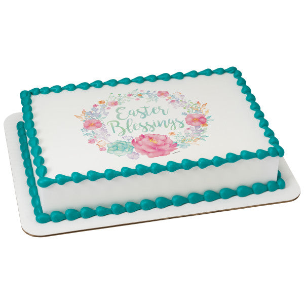 Floral Easter Blessing Edible Cake Topper Image Sale