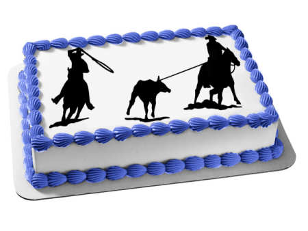 Western Rodeo Team Roping Heading and Heeling Edible Cake Topper Image ABPID00085 Cheap