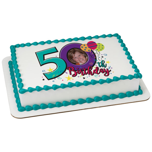 Happy 50th Birthday Edible Cake Topper Image Frame For Sale