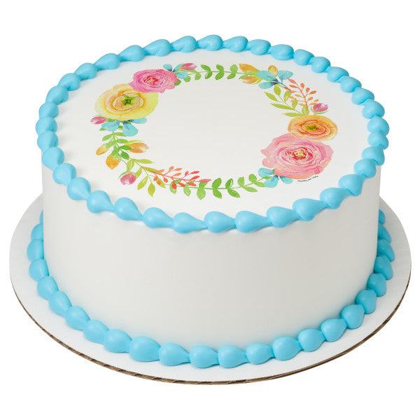 Spring Floral Wreath Edible Cake Topper Image For Sale