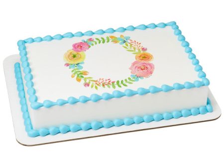 Spring Floral Wreath Edible Cake Topper Image For Sale