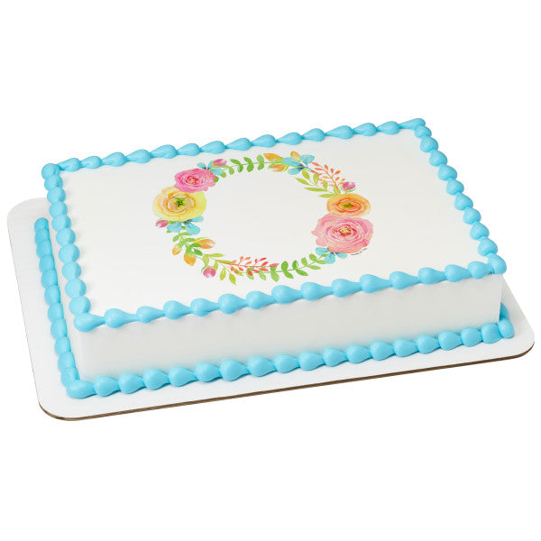 Spring Floral Wreath Edible Cake Topper Image For Sale