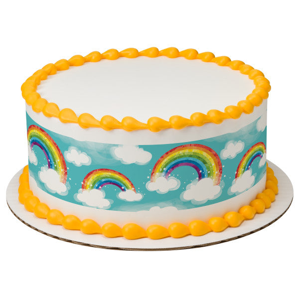 Rainbow with Clouds Edible Cake Topper Image Strips Discount