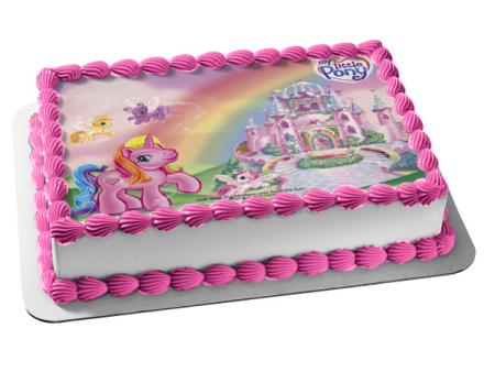 My Little Pony Pony s Flying Castle and a Rainbow Edible Cake Topper Image ABPID05455 Supply