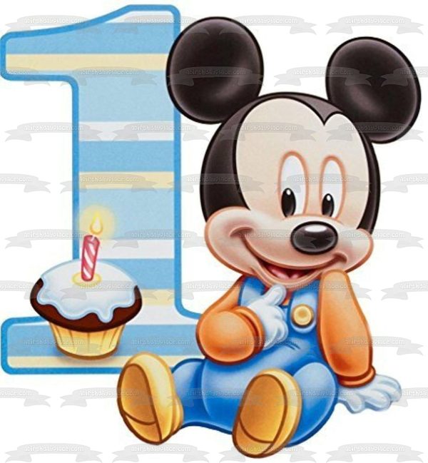 Baby Mickey Mouse 1st Birthday Cupcake and Candle Edible Cake Topper Image ABPID00096 For Discount