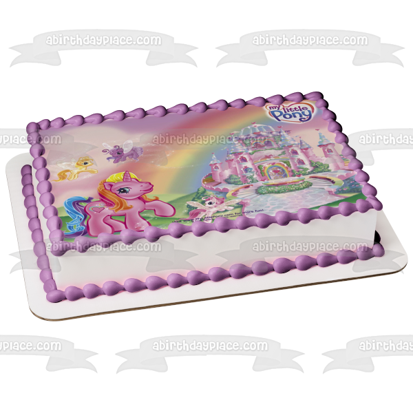 My Little Pony Pony s Flying Castle and a Rainbow Edible Cake Topper Image ABPID05455 Supply